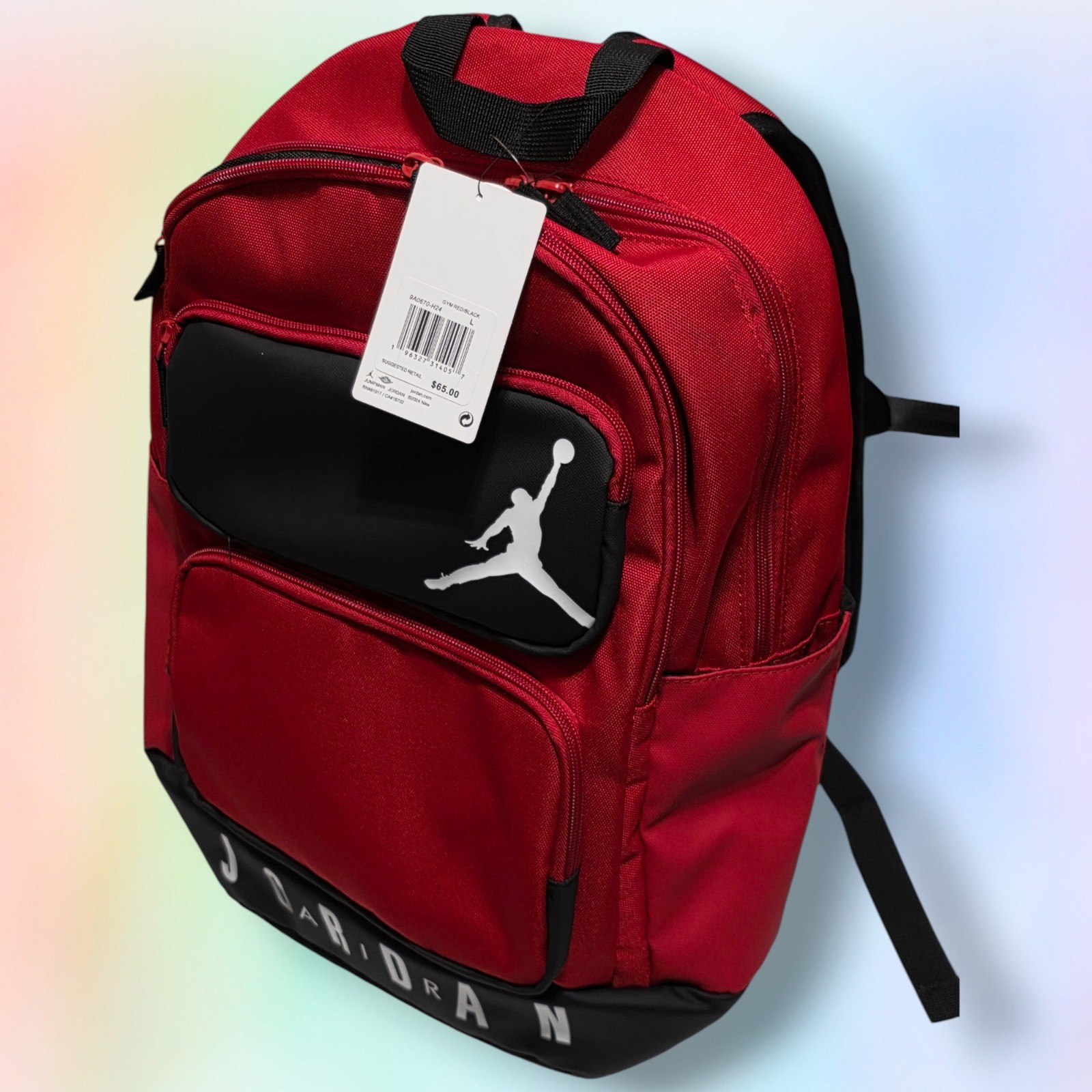 NEW Jordan Air Essentials Jumpman Gym Red Black Backpack Bag 9A0670-H24
