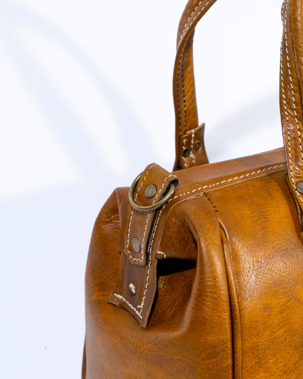 Handmade Tan Full Grain Leather Satchel Bag Women Men Buckle Top Handle