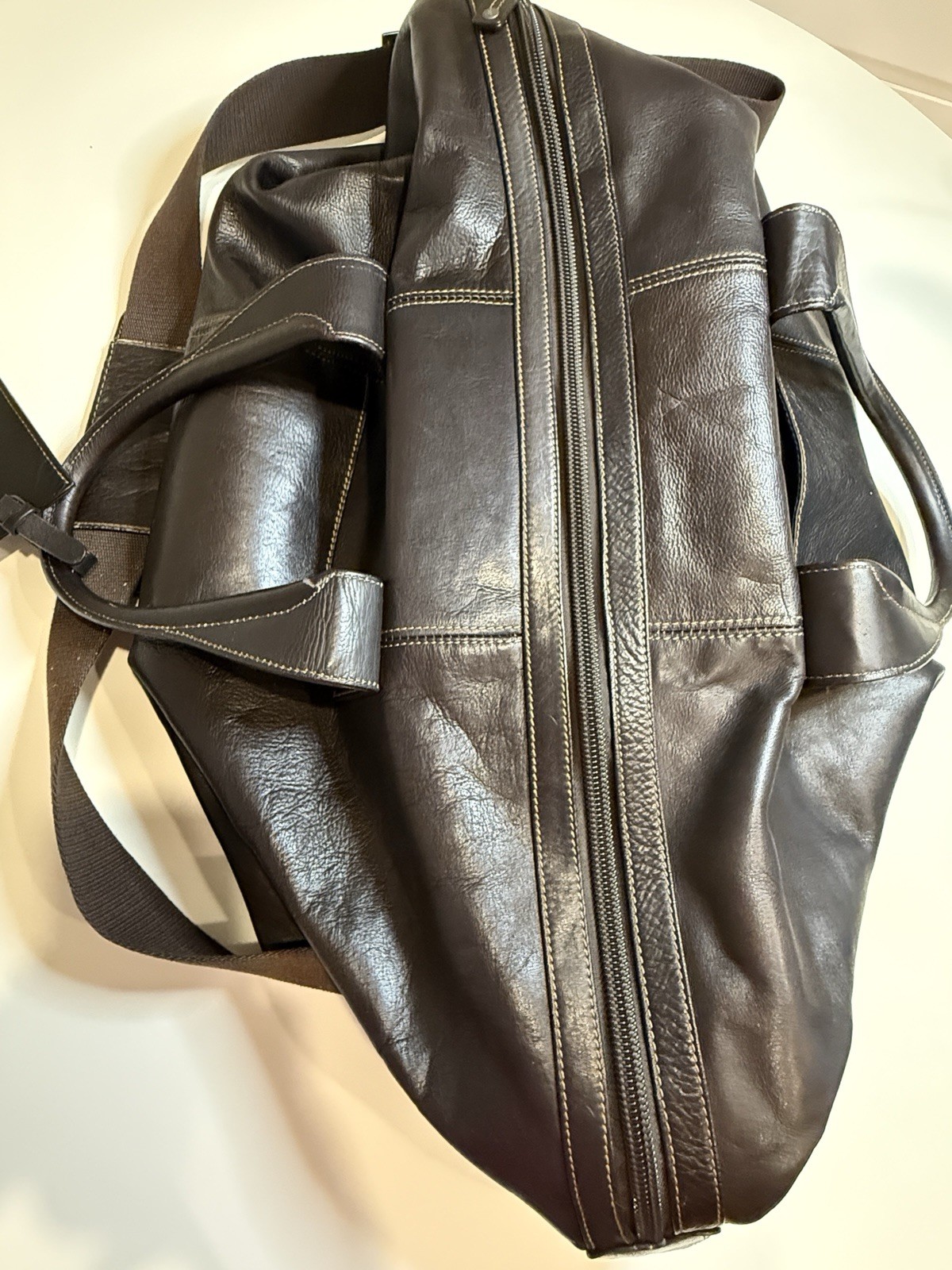 Kenneth Cole Dark Brown Genuine Leather Duffle Weekender Travel Bag Vintage Y2K