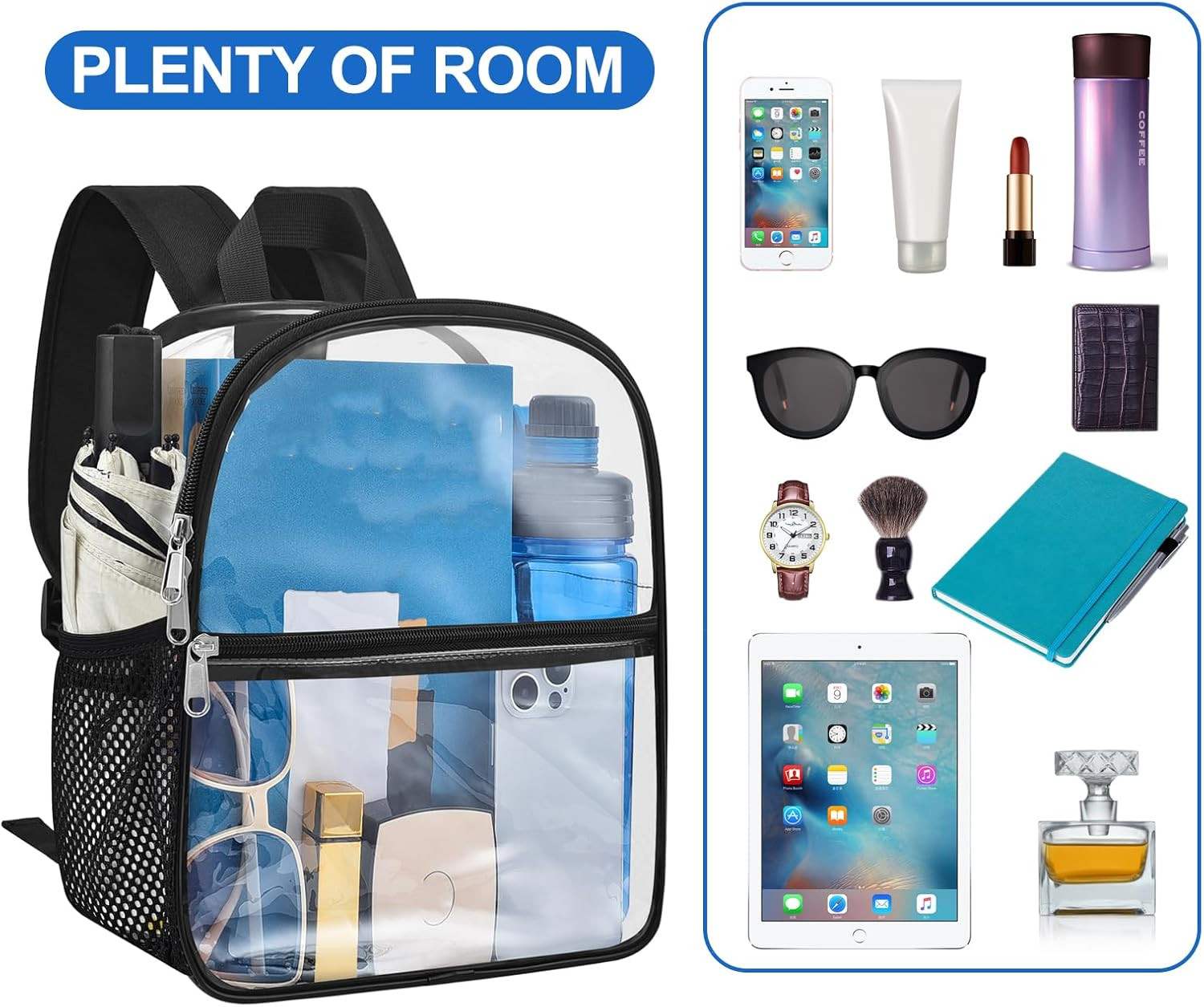 12x6x12″ Mochila De Escolar Transparente Para Adolescentes Mujer Hombre Ninas Ni