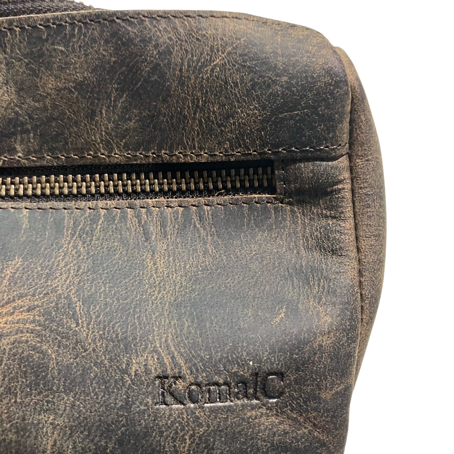 KomalC Buffalo Leather Toiletry Bag Mens Dopp Kit Vintage Travel Case Brown