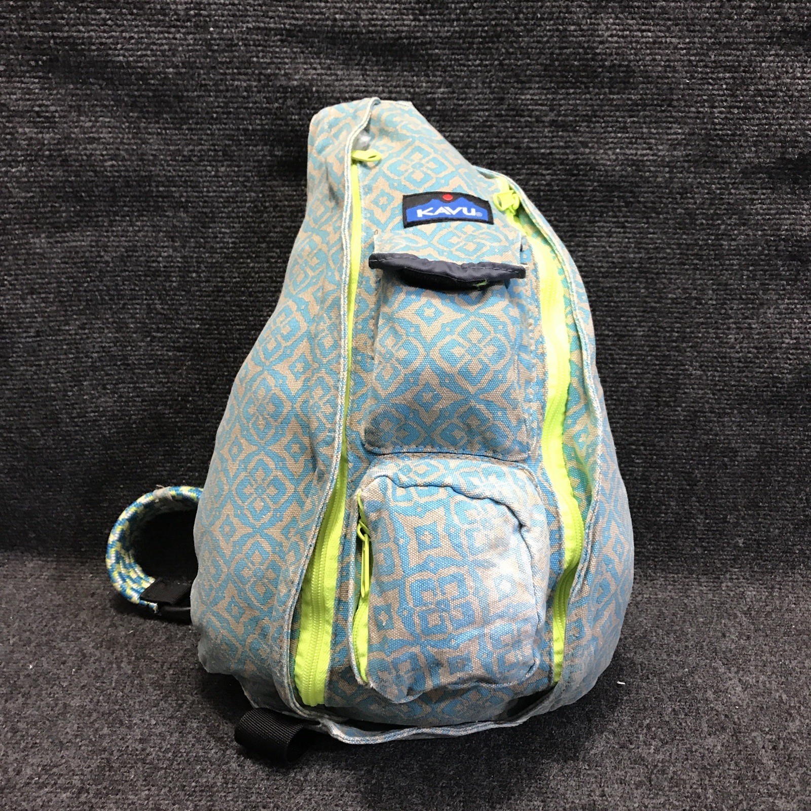 KAVU Rope Sling Pack Blue Tan Geometric Cross Body Outdoor Travel Bag Backpack