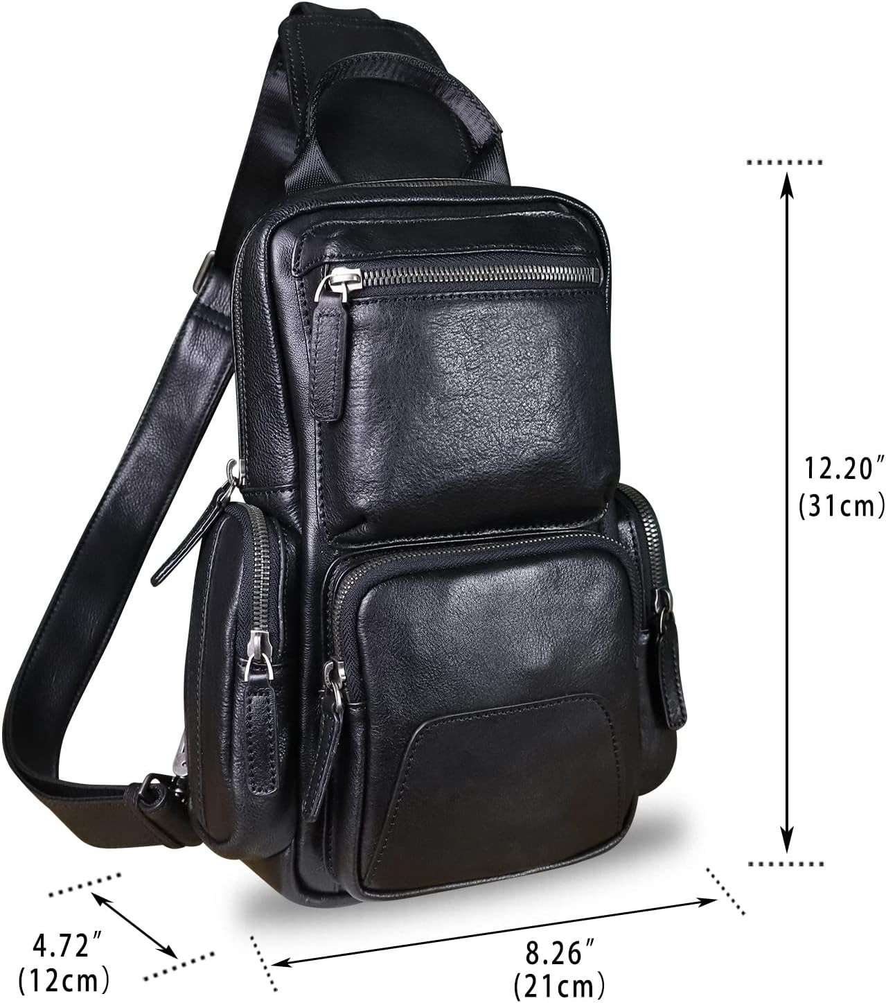 Genuine Leather Sling Bag Crossbody Casual Hiking Daypack Vintage Handmade Chest