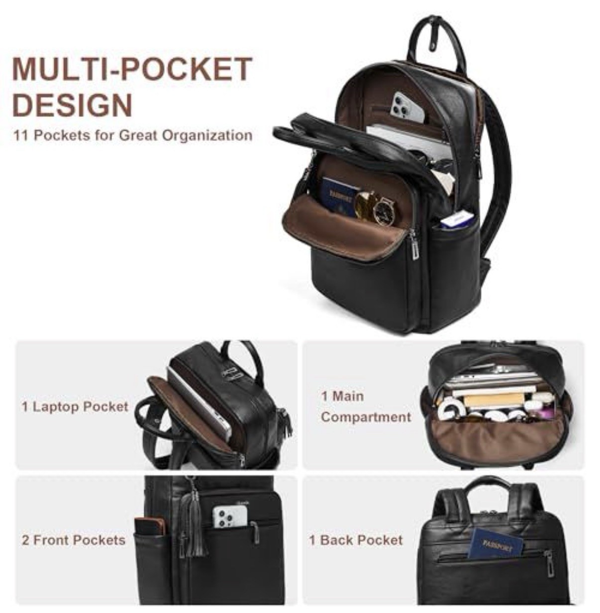 Leather Laptop Backpack for Women, 15.6″ Causal Daypack Backpacks Purse Compu…