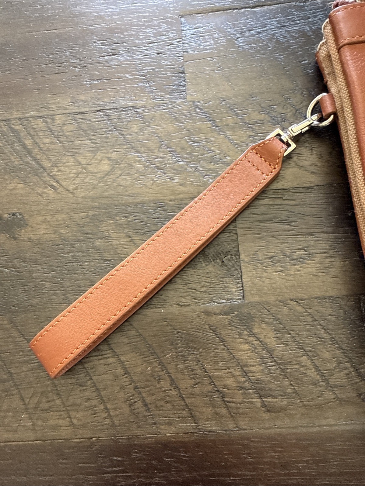 Want Les LES ESSENTIELS DE LA VIE Brown Leather Rattan Double Zip Folio Case