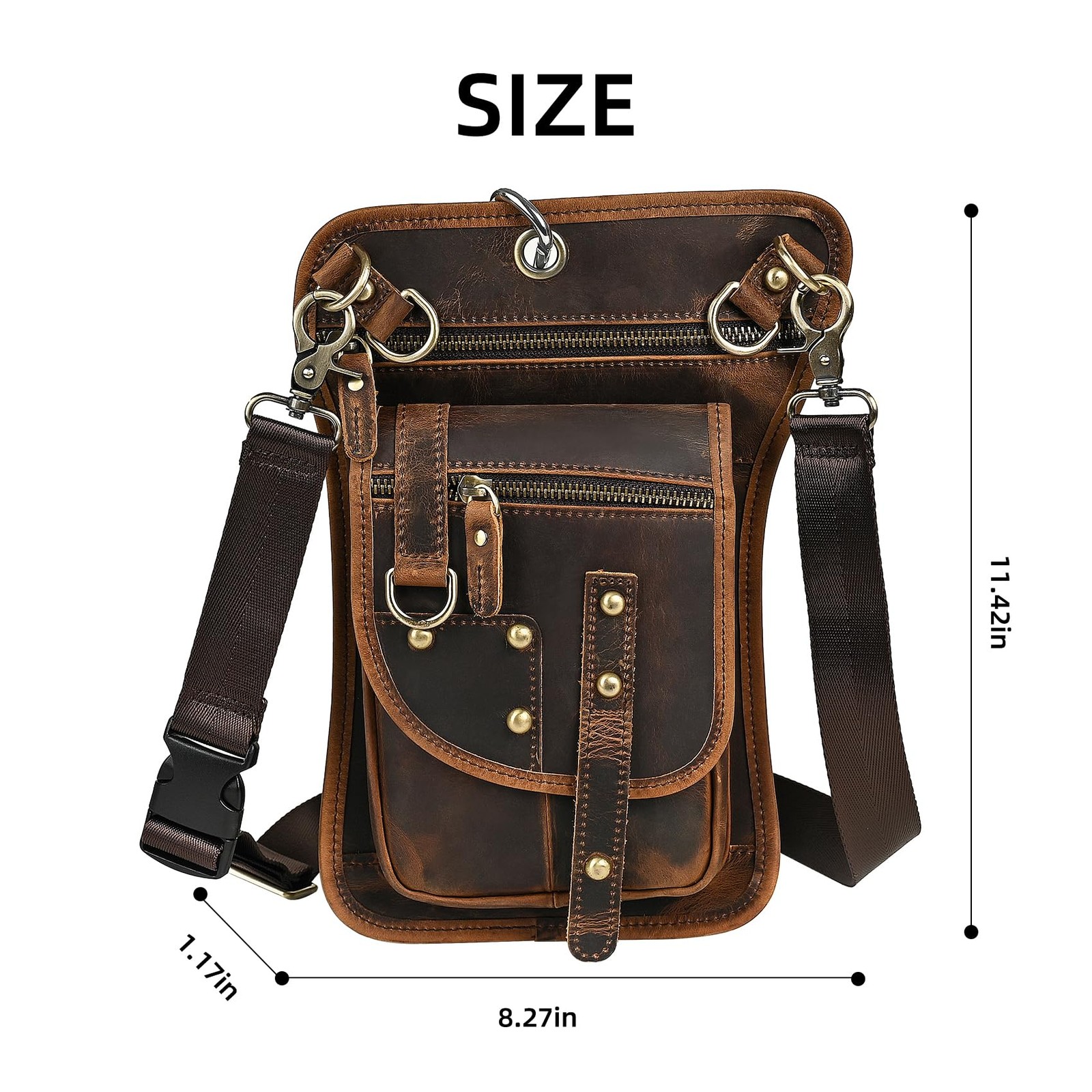 Mens Canvas + Leather Motorcycle Riding Bag Leg Pouch Leg Bag Outer Leg…