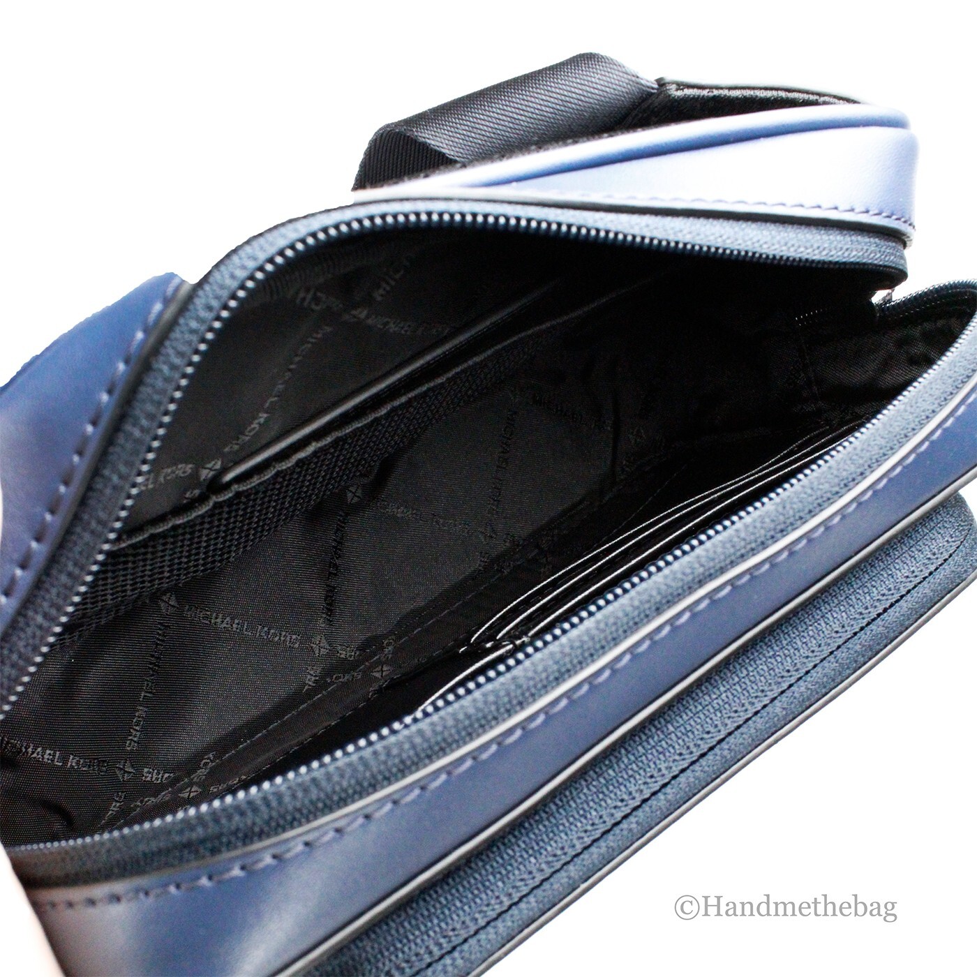 Michael Kors Cooper Small Navy Blue Smooth Leather Double Zip Belt Bag