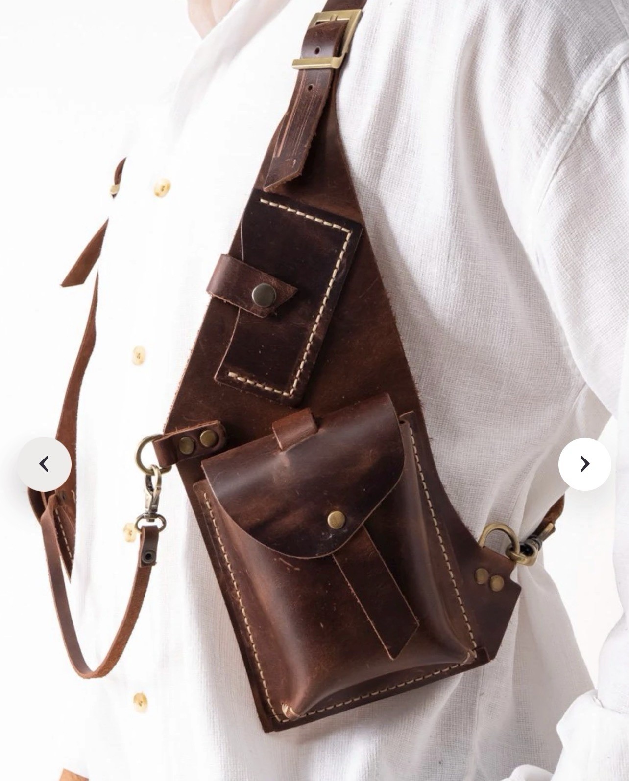 Brown Holster Crossbody Shoulder Harness Bag w/ Pouches Adjustable Strap