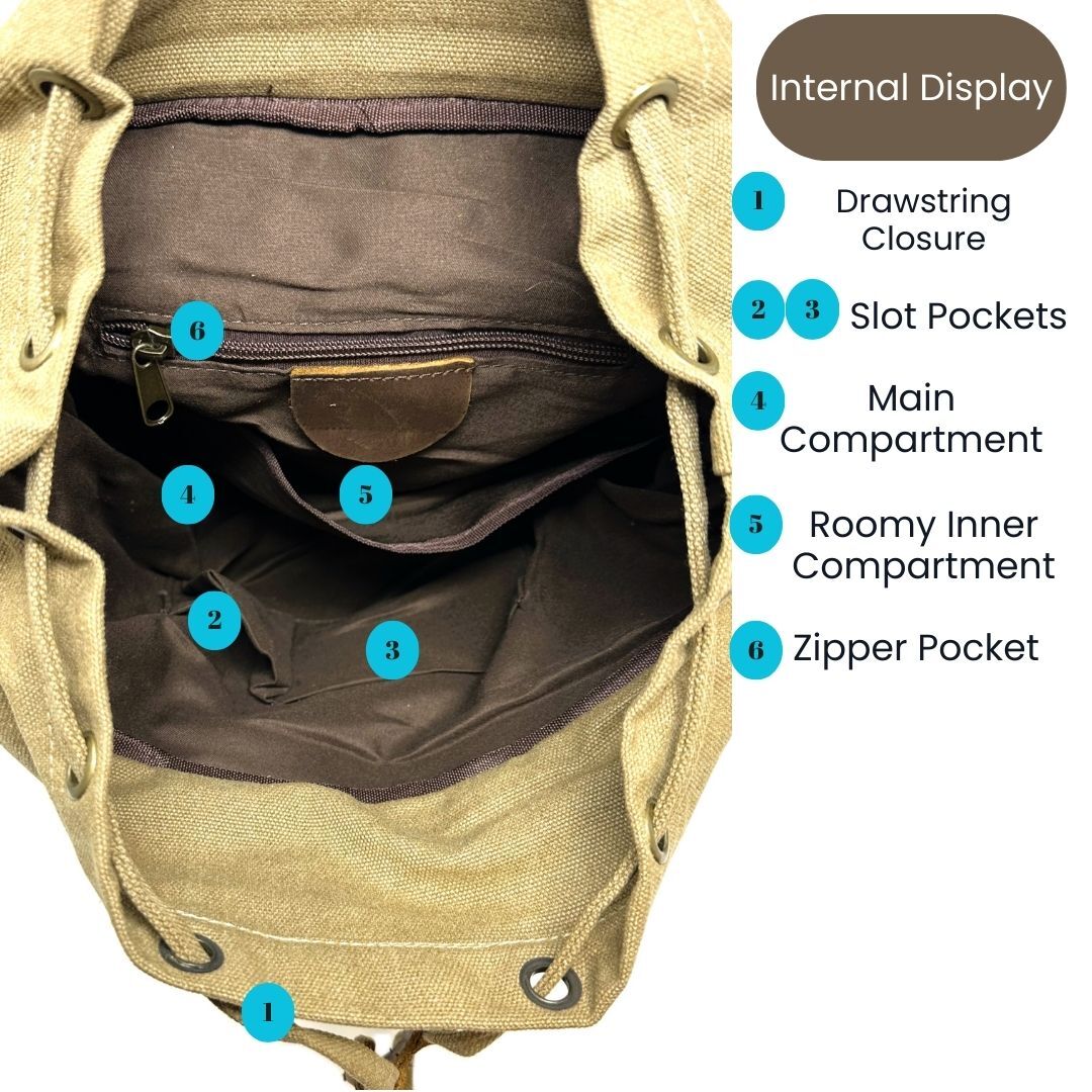 R&R Leather & Canvas Backpack Bag – 508-2Z- Khaki