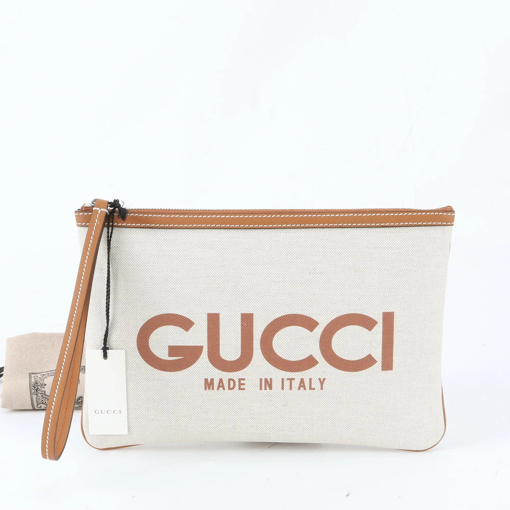 Gucci Logo Print 777165 Leather Clutch Bag Pouch Commuting Business