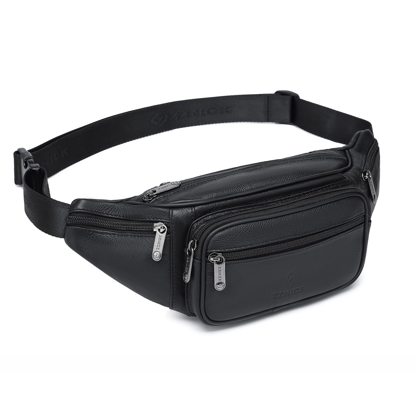 ZZNICK Genuine Leather Fanny Pack/Waist 14 x 2.5 x 5 inches, Black-861 Medium