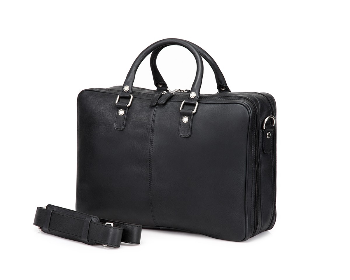 Full Grain Leather Laptop Messenger Bag, Double Zip Satchel Padded Compartment