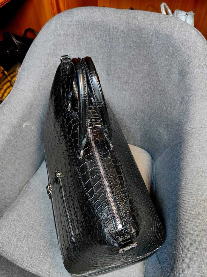 Handcrafted Real Croco Belly Leather Double Layer Business Handbag Travel