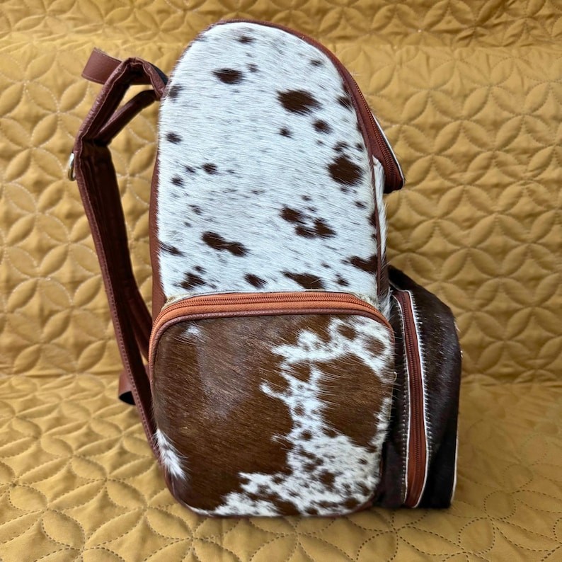 Cowhide Leather Backpack Hair On Hide Travel Rucksack Laptop School Bag