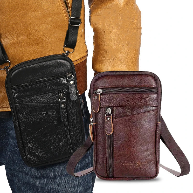 Men’s Genuine Leather Waist Pack Small Crossbody Bag Phone Pouch Belt Bag Compac