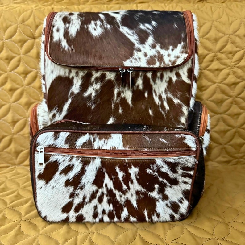 Cowhide Leather Backpack Hair On Hide Travel Rucksack Laptop School Bag