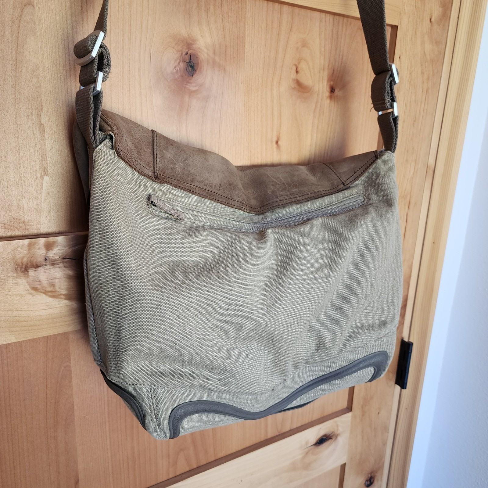 Keen Large Green Brown Leather Canvas Messenger Bag Laptop Book Bag Utility