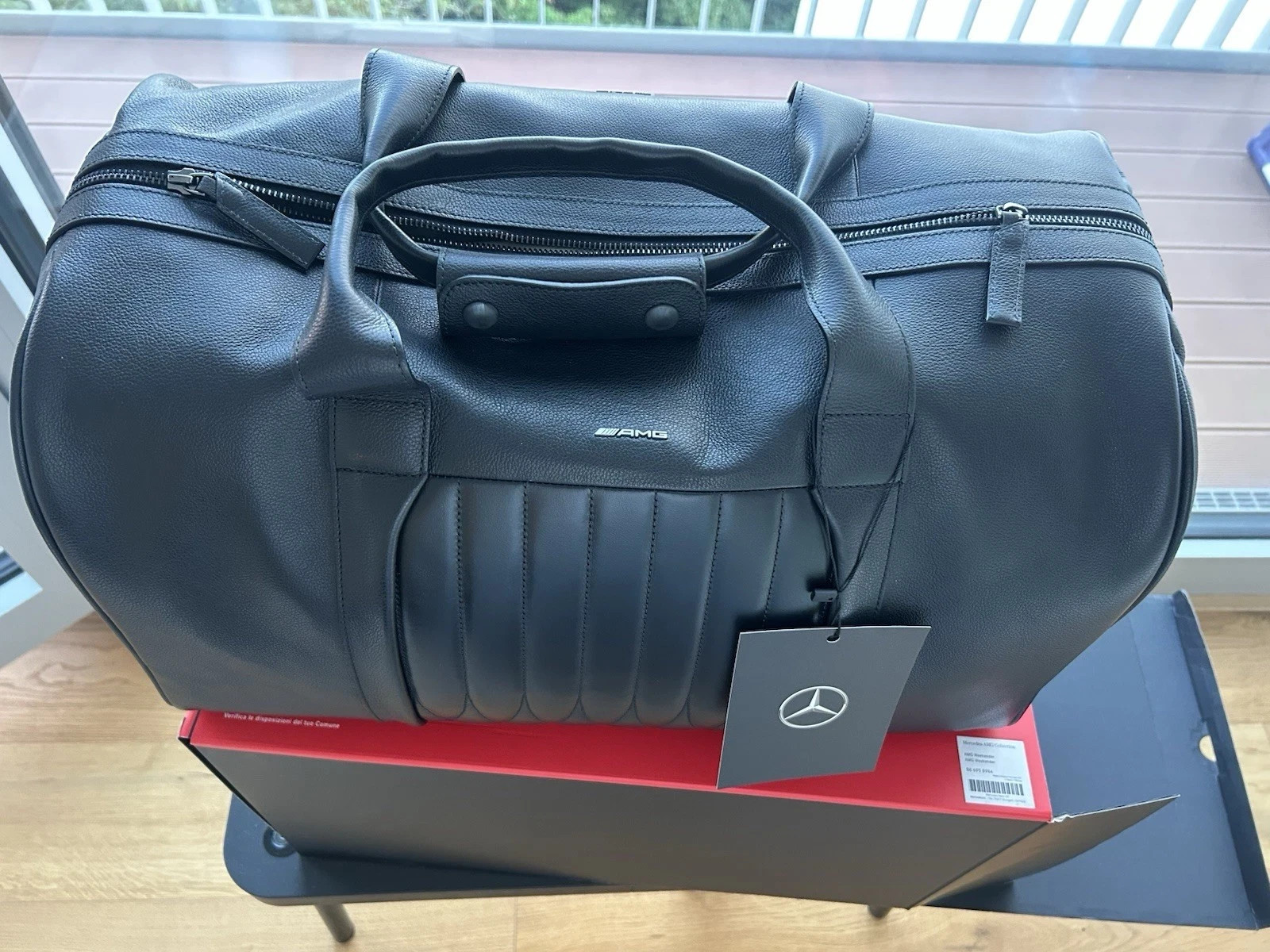 Mercedes AMG Original Weekender Genuine Cowhide Leather Black 50x30x28,5cm New