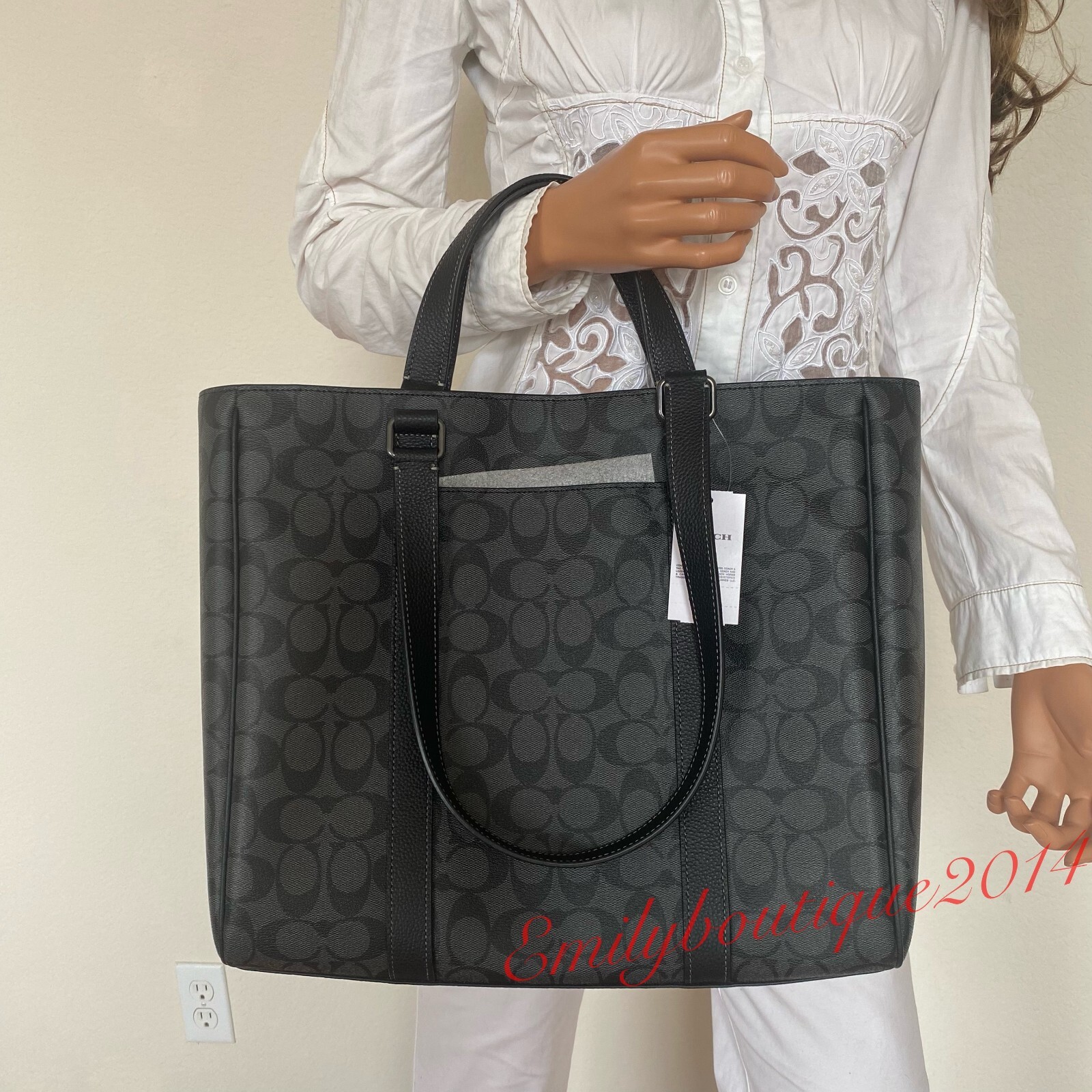 Coach CB849 Hudson Double Handle Tote Signature Canvas & Leather Charcoal Black