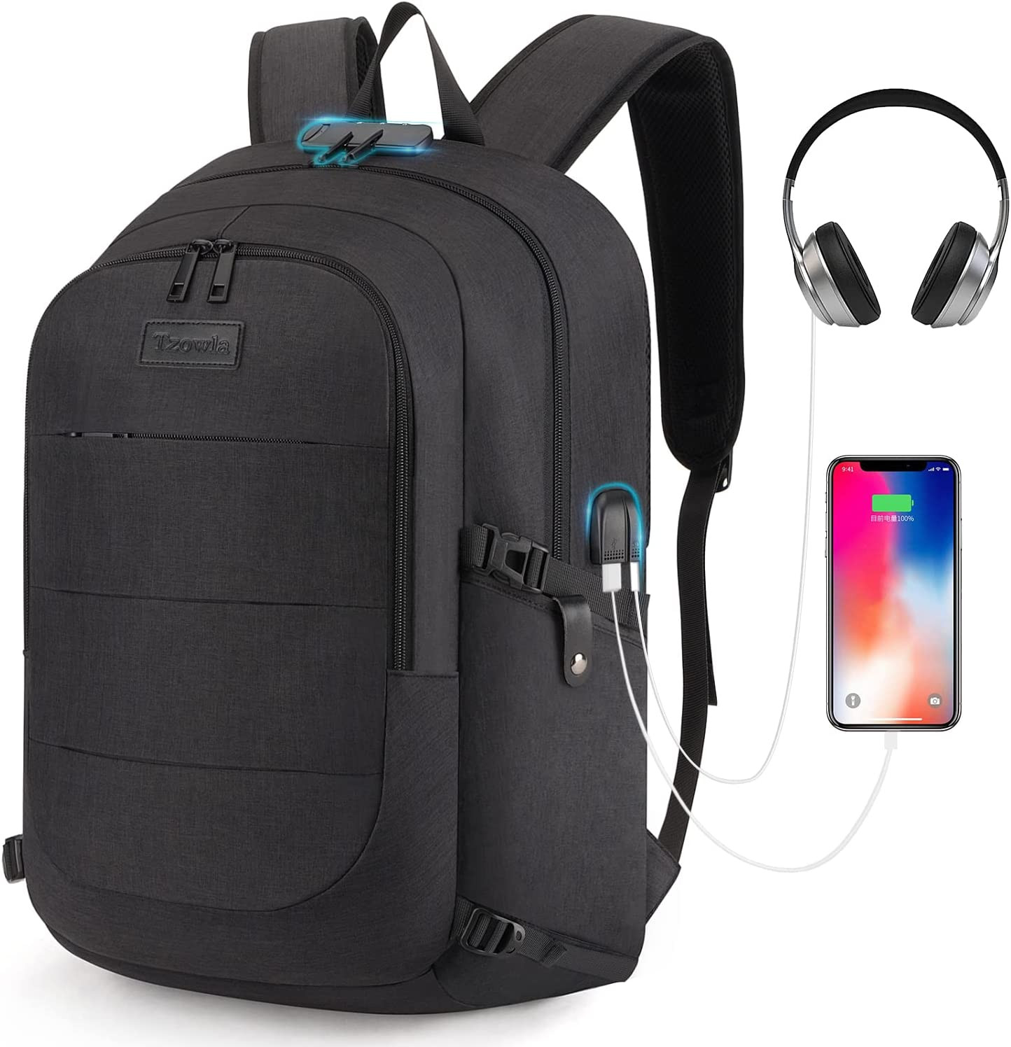 Laptop Backpack 15.6″ Travel Anti-Theft USB Charging Port Water Resistant Bag