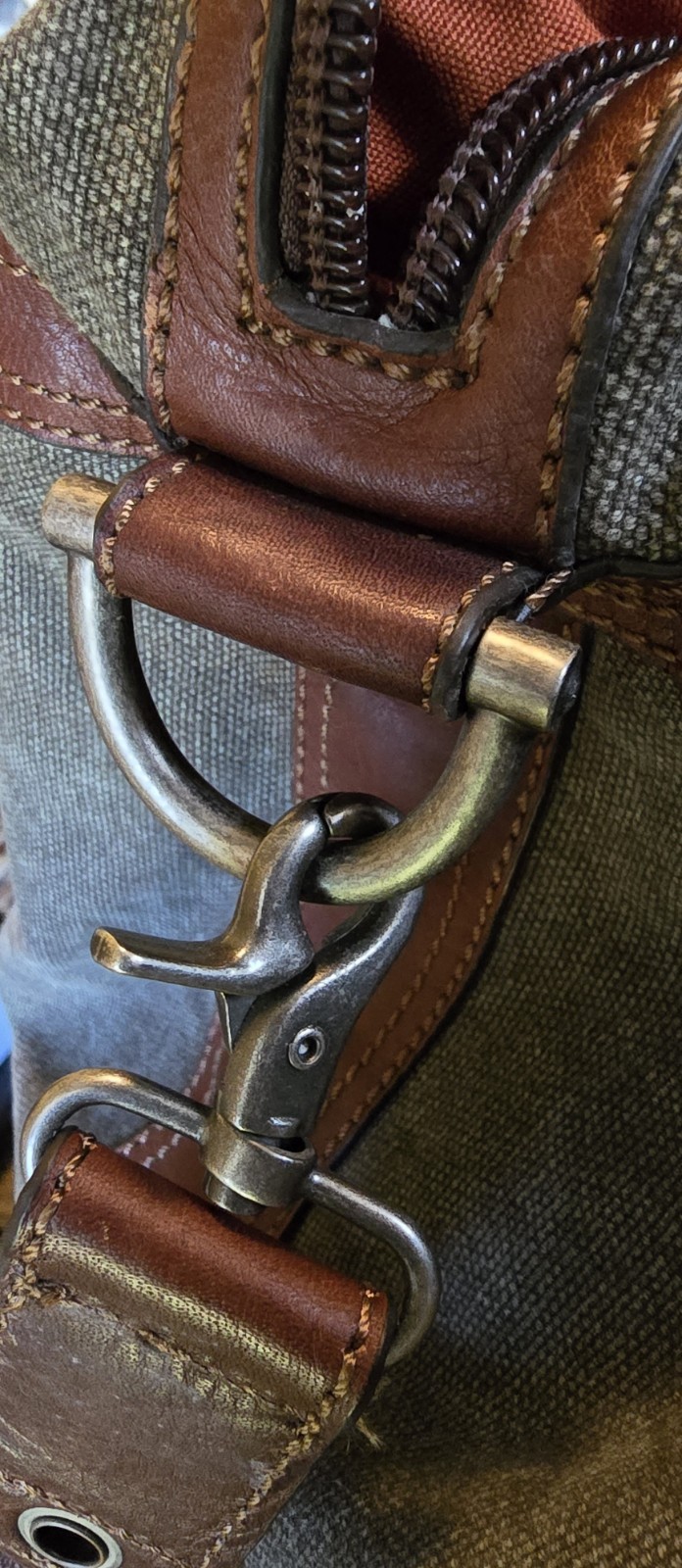 Fossil Canvas Leather Duffle Bag Army Green Adjustable Removeable Strap