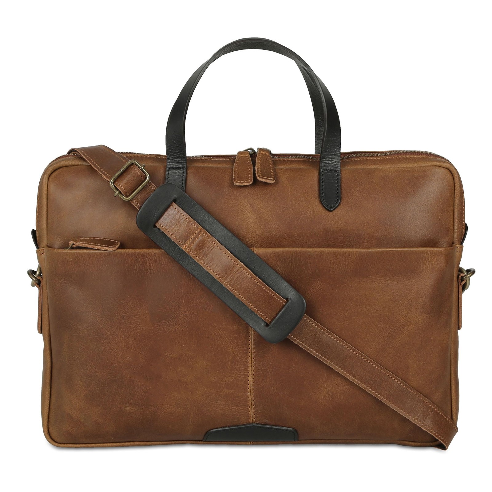15.5 Inch Leather Laptop Sleeve with Trolley Strap – Slim Genuine Leather Bag…