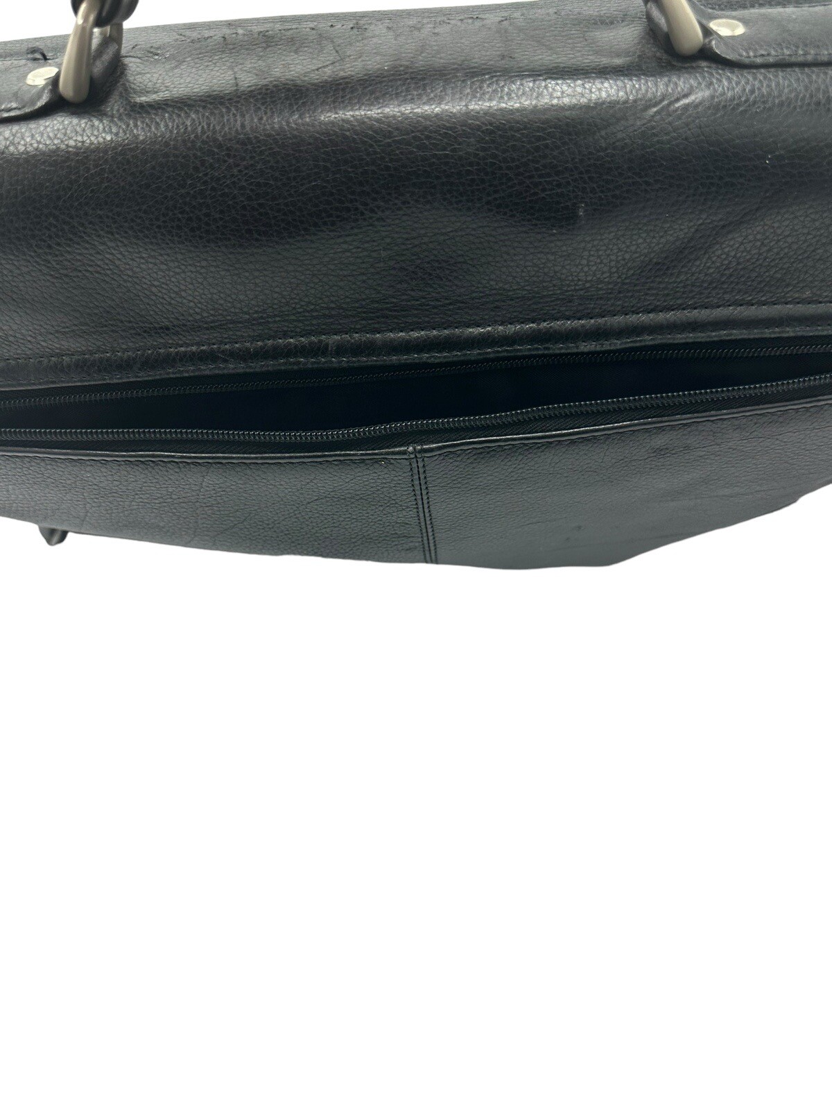 Perry Ellis Portfolio Black Genuine Leather Briefcase Black Many Pockets FLAW