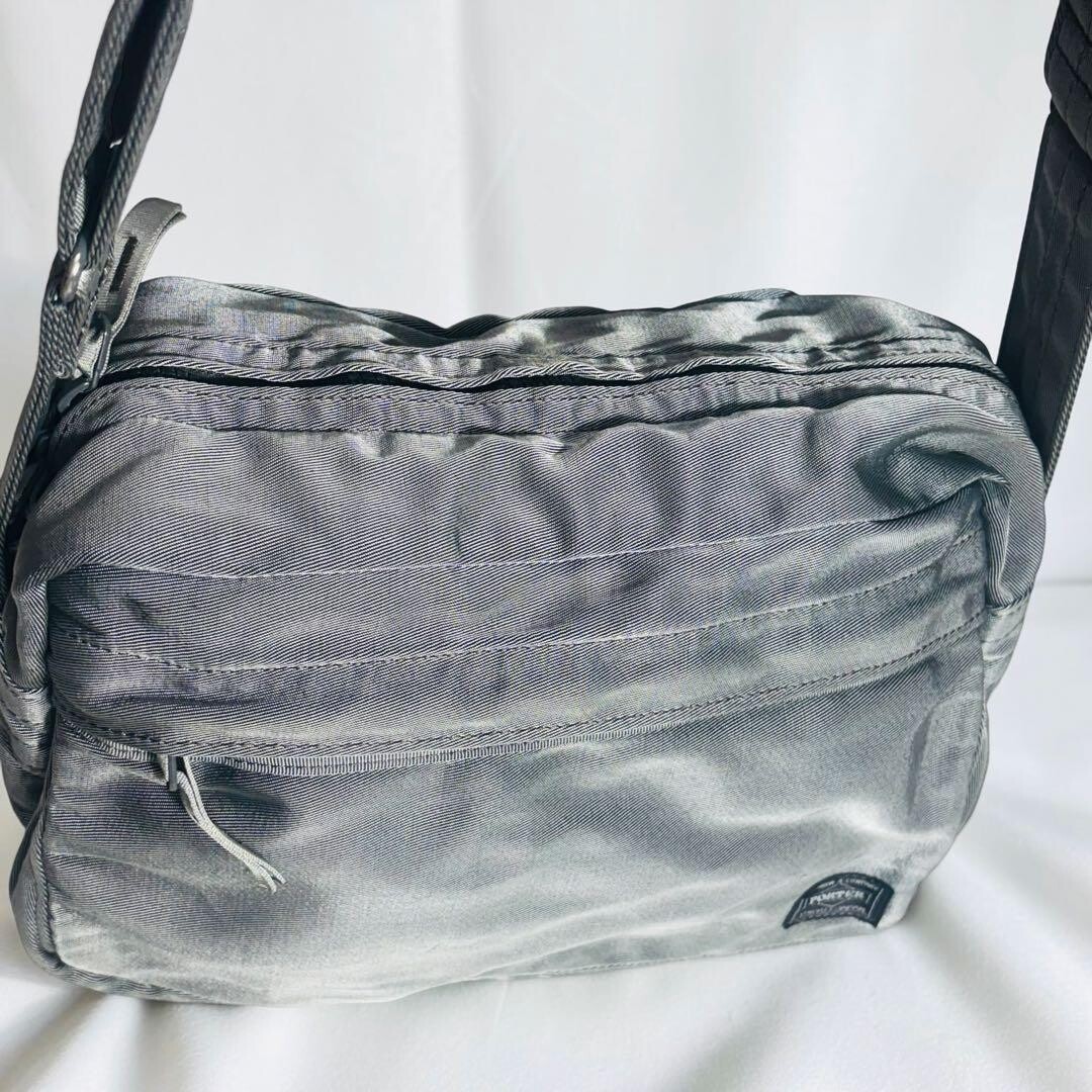 Porter Overdye Silver Gray Nylon Shoulder Bag Zip Closure Japan Men 26cm 17cm