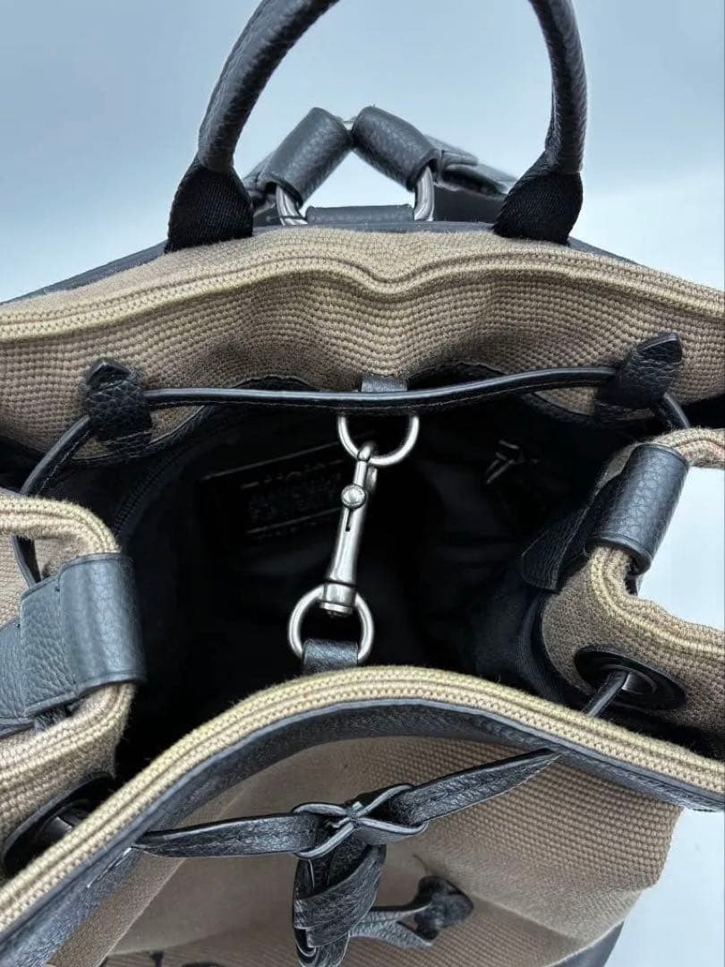 COACH Canvas Backpack Khaki Black Leather W30×H39×D15cm 11.8×15.4×5.9in