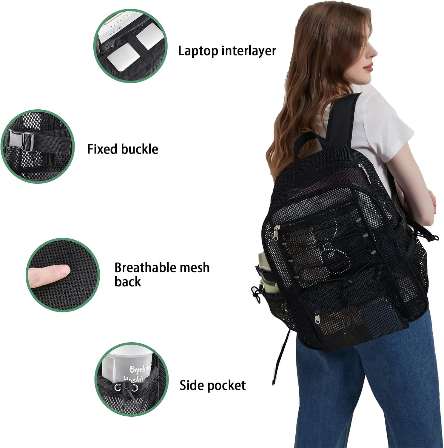 Mesh Backpack Heavy Duty for School, 23L Mesh Bookbag for Adults, See