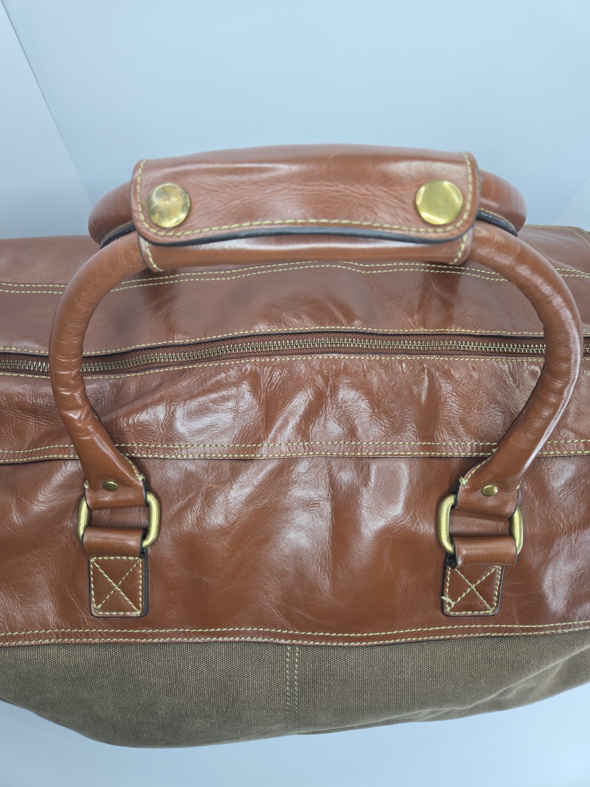 Fossil 54 MBG1121200 Brown Leather Canvas Duffel Weekender Bag READ