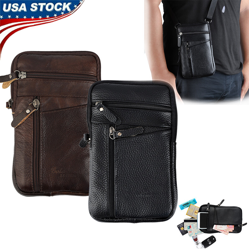 Men Leather Phone Pouch Belt Bag Fashion Shoulder Crossbody Waist Pack Handbag