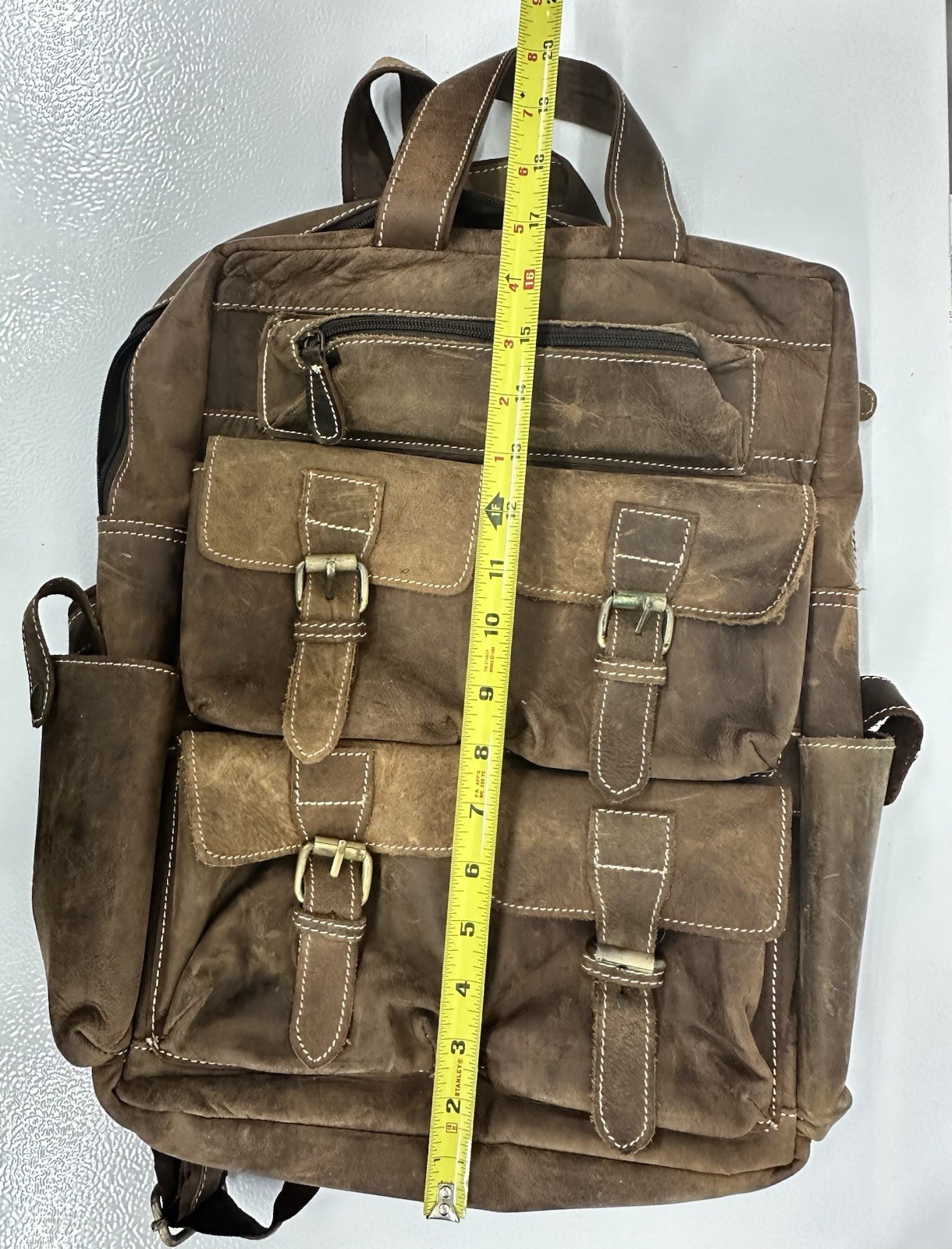 Sam’s Buffalo 18″ DISTRESSED VINTAGE LEATHER BACKPACK – Handmade, Needs Repair