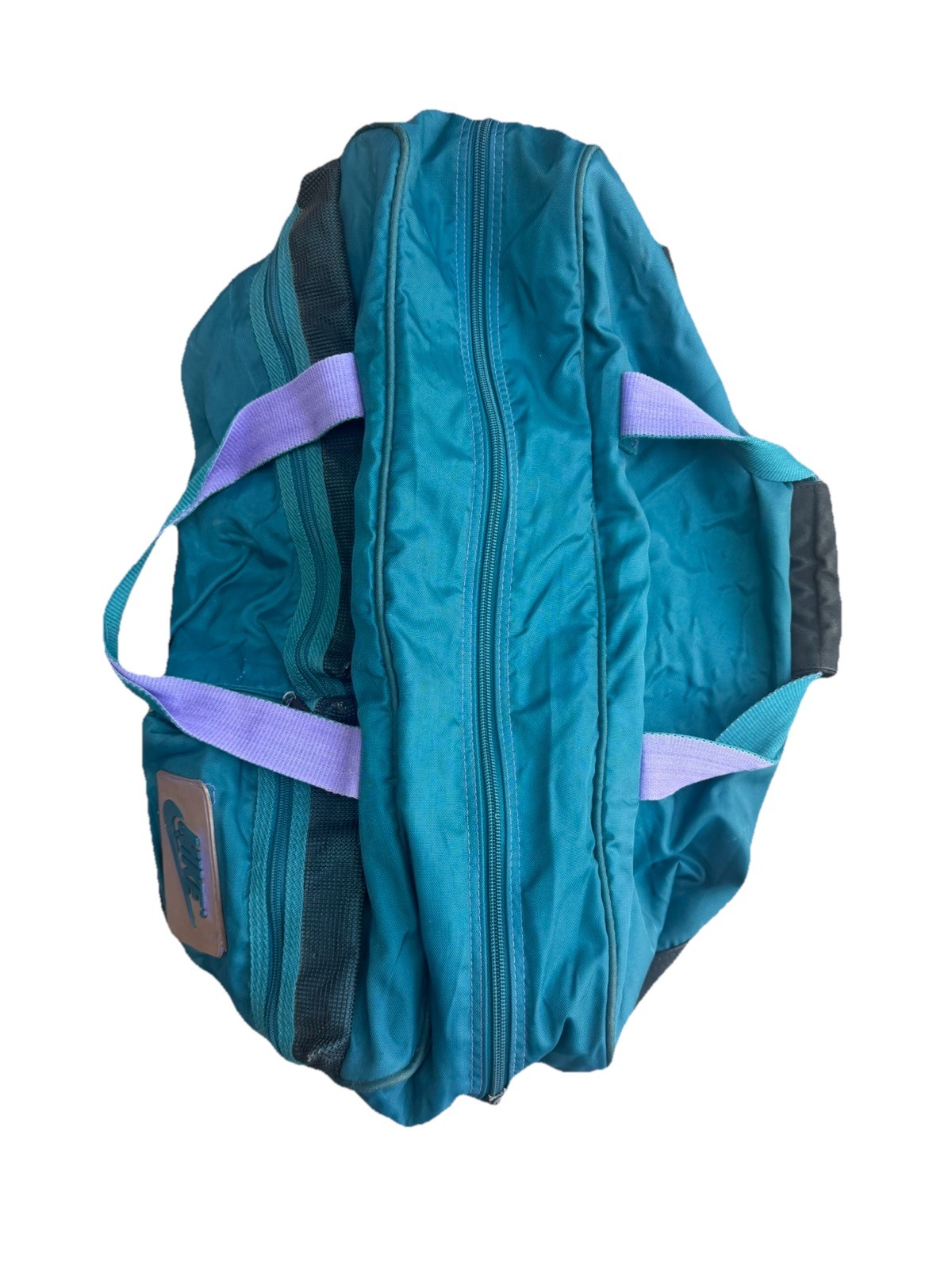 Vintage 80s Nike Duffle Bag Shoulder Strap Teal Purple Gym