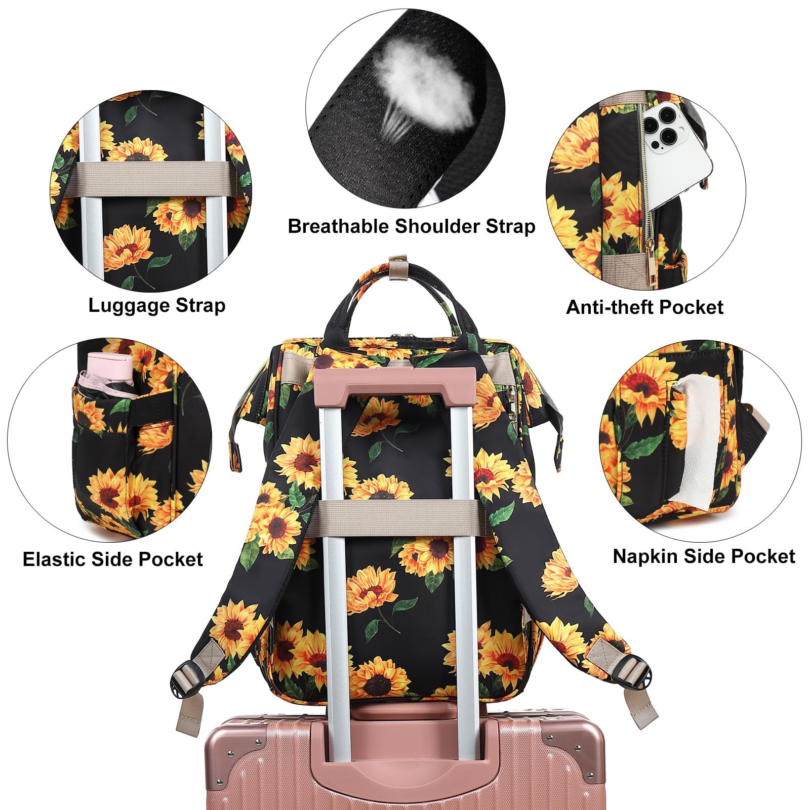 Sunflower Insulated Lunch Laptop Backpack School College Picnic Cooler