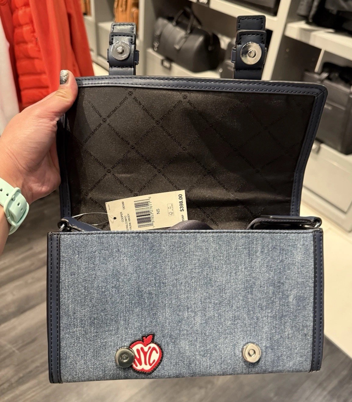 Michael Kors Cooper Embellished Denim Trunk Crossbody Bag