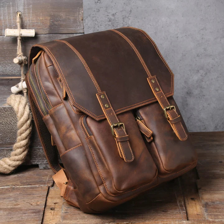 Classic Handmade Full Grain Leather Business Backpack Travel Laptop Rucksack