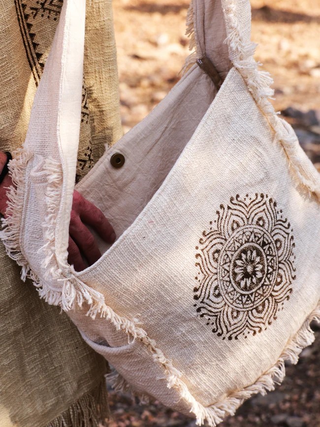 Handmade Cotton Mandala Sling Bag Boho Fringe Crossbody