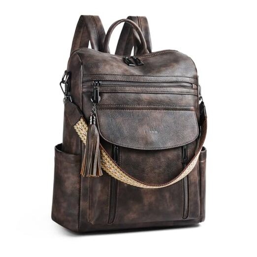 Laptop Backpack for Women 15.6 inch,Travel Leather Backpack Two-toned Coffee