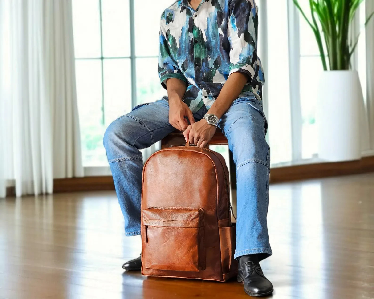 Genuine Leather Travel Backpack – Vintage Rucksack Laptop School Bag Men Women