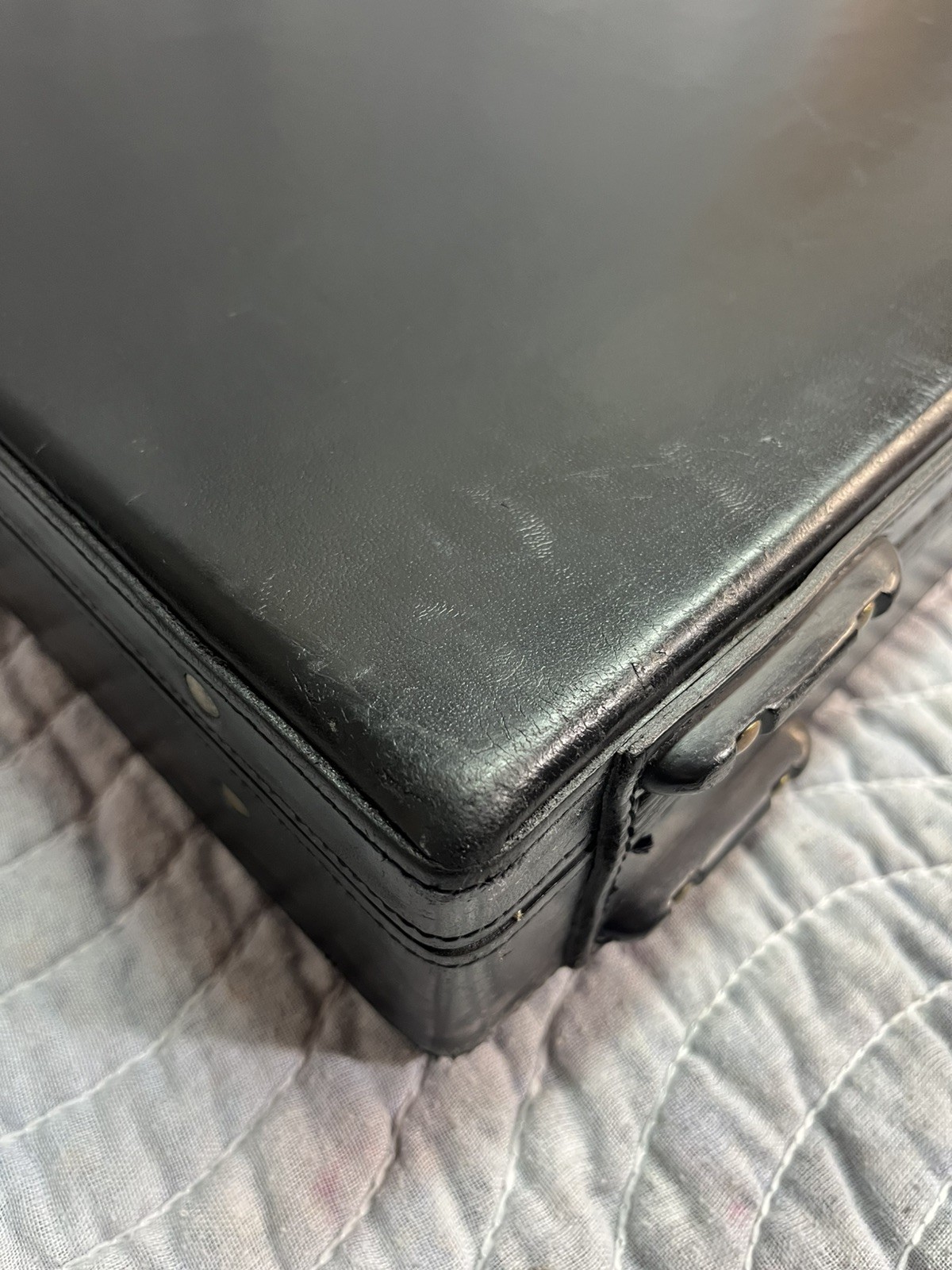 Hartmann Black Leather Hard Side Wood Box Slim Attaché Briefcase