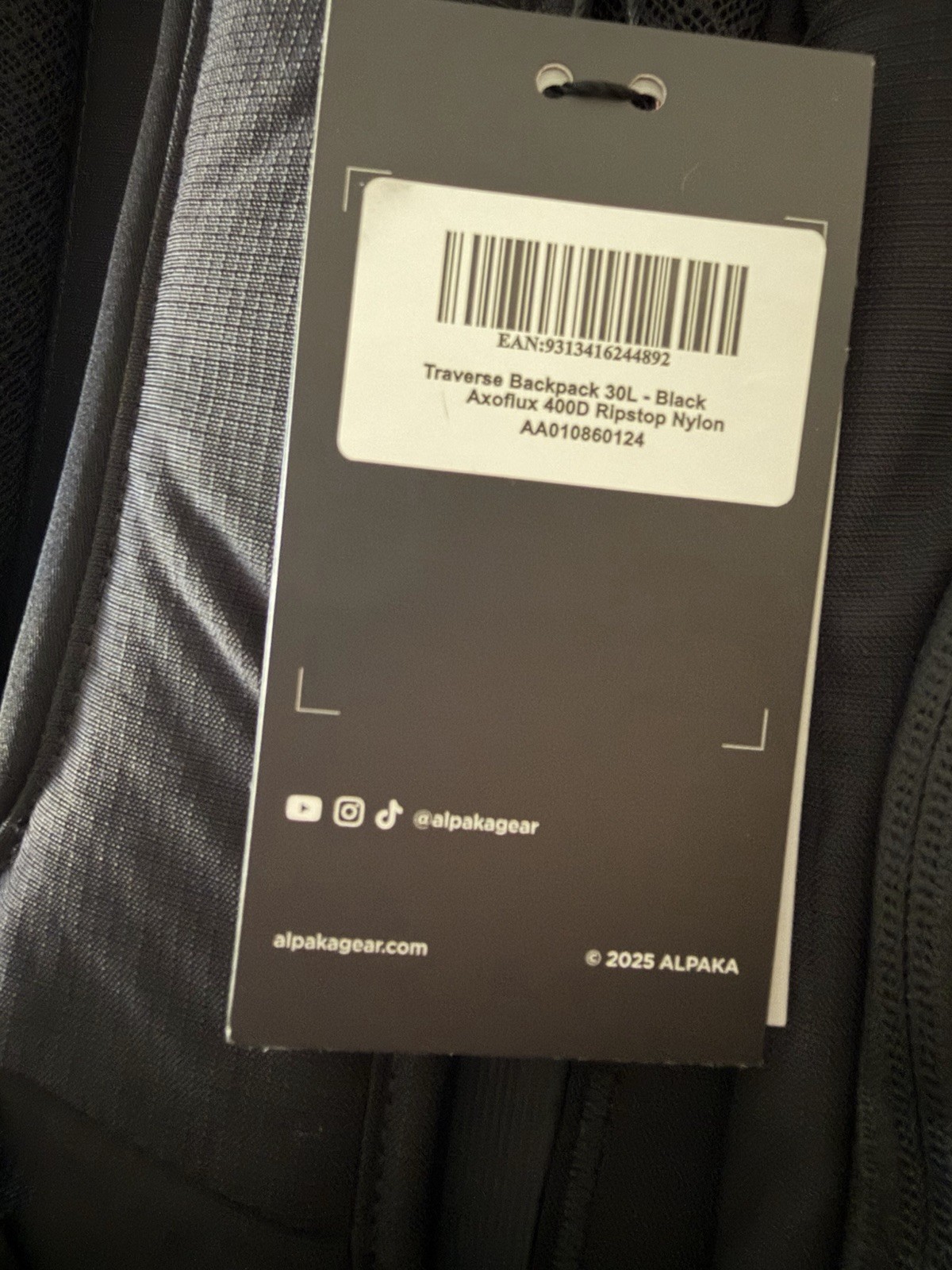 Alpaka Traverse Backpack 30L Black | Axoflux 400D Ripstop Nylon