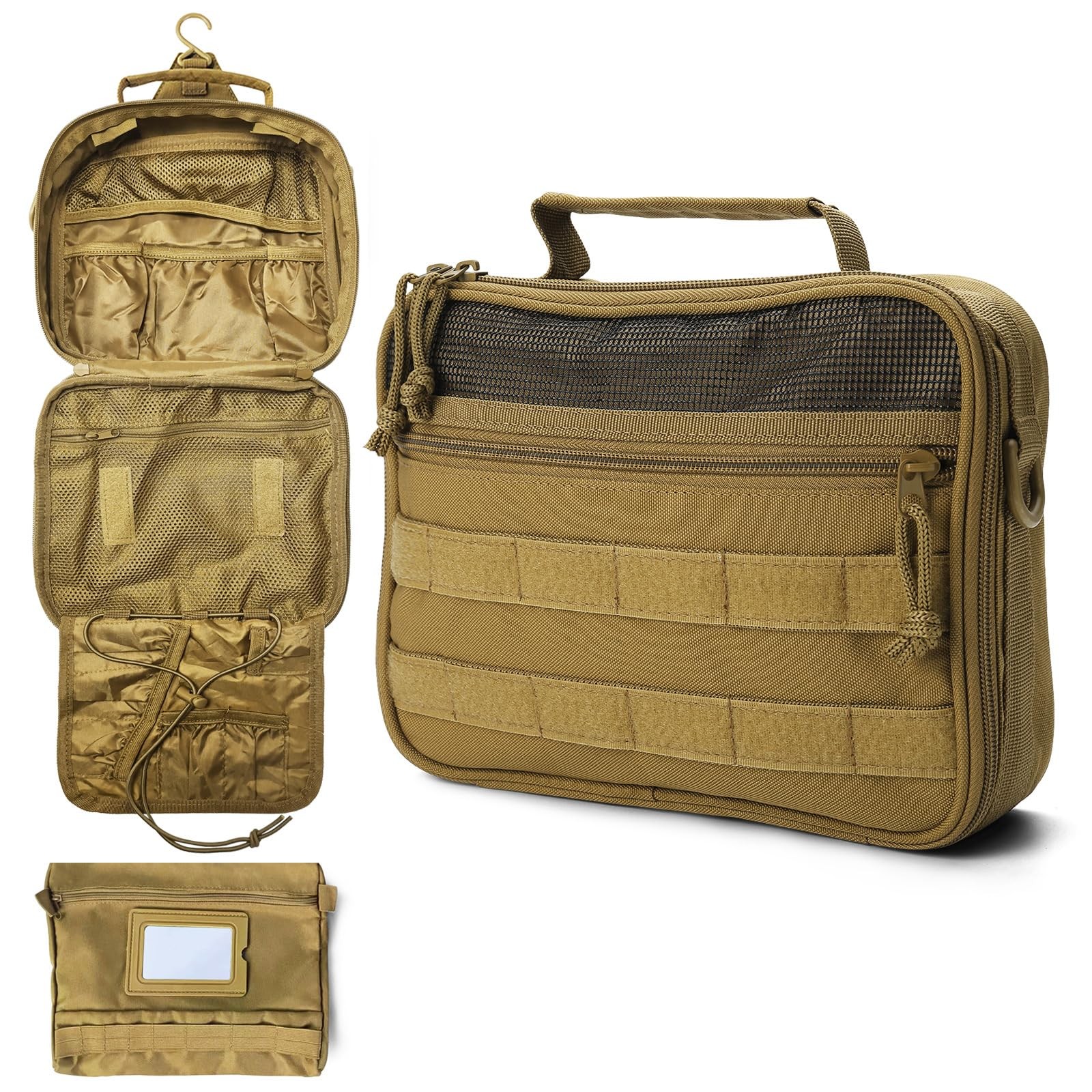 Brown Tactical Mens Toiletry Travel Bag Bathroom Organizer