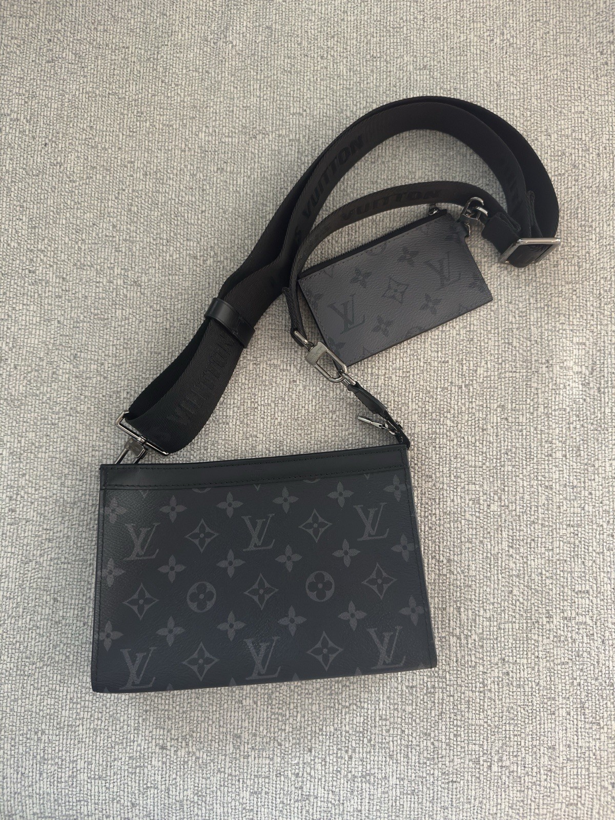 Louis Vuitton Gaston Wearable Wallet Monogram Eclipse Black Gray Crossbody