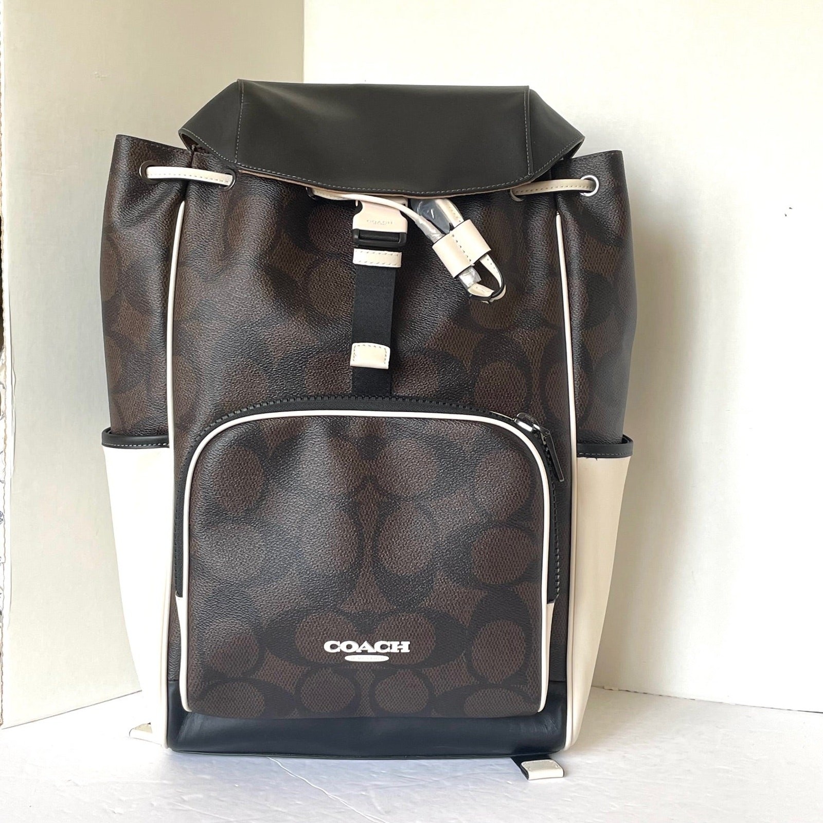 Coach Racer Backpack CY775 Walnut Chalk Colorblock Signature Laptop Bag