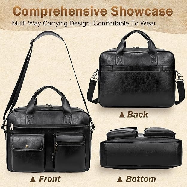Leather Briefcase Men 15.6″ Laptop Bag Messenger Business Work Tote Waterproof