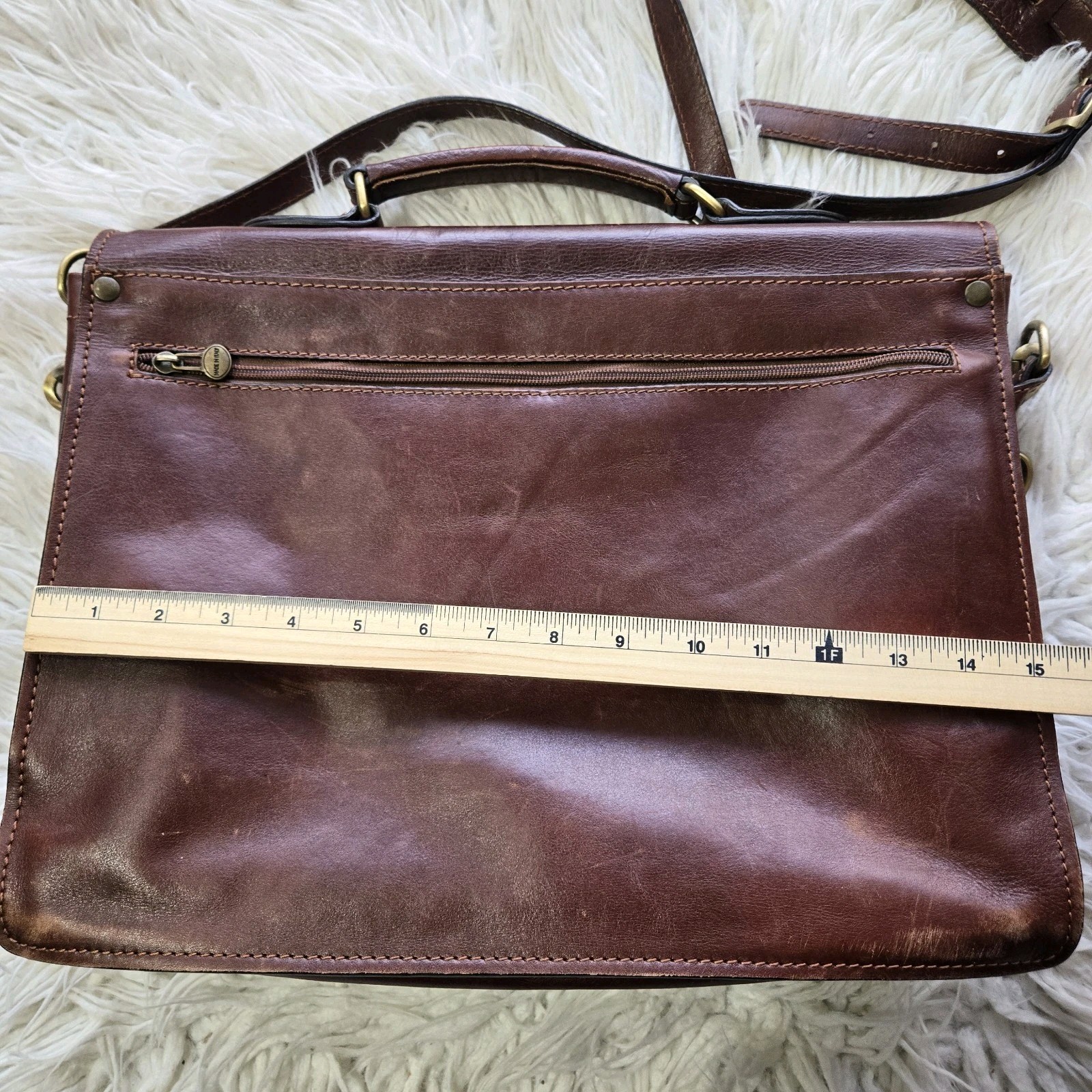 OLD ANGLER-Italian Leather Briefcase Messenger Bag Removable Strap Made Italy