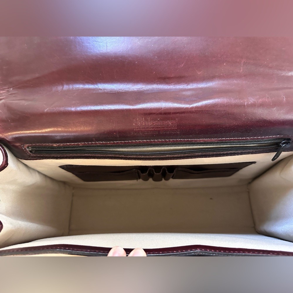 Schlesinger Full Grain Cowhide Burgundy Leather Briefcase Satchel Made in USA