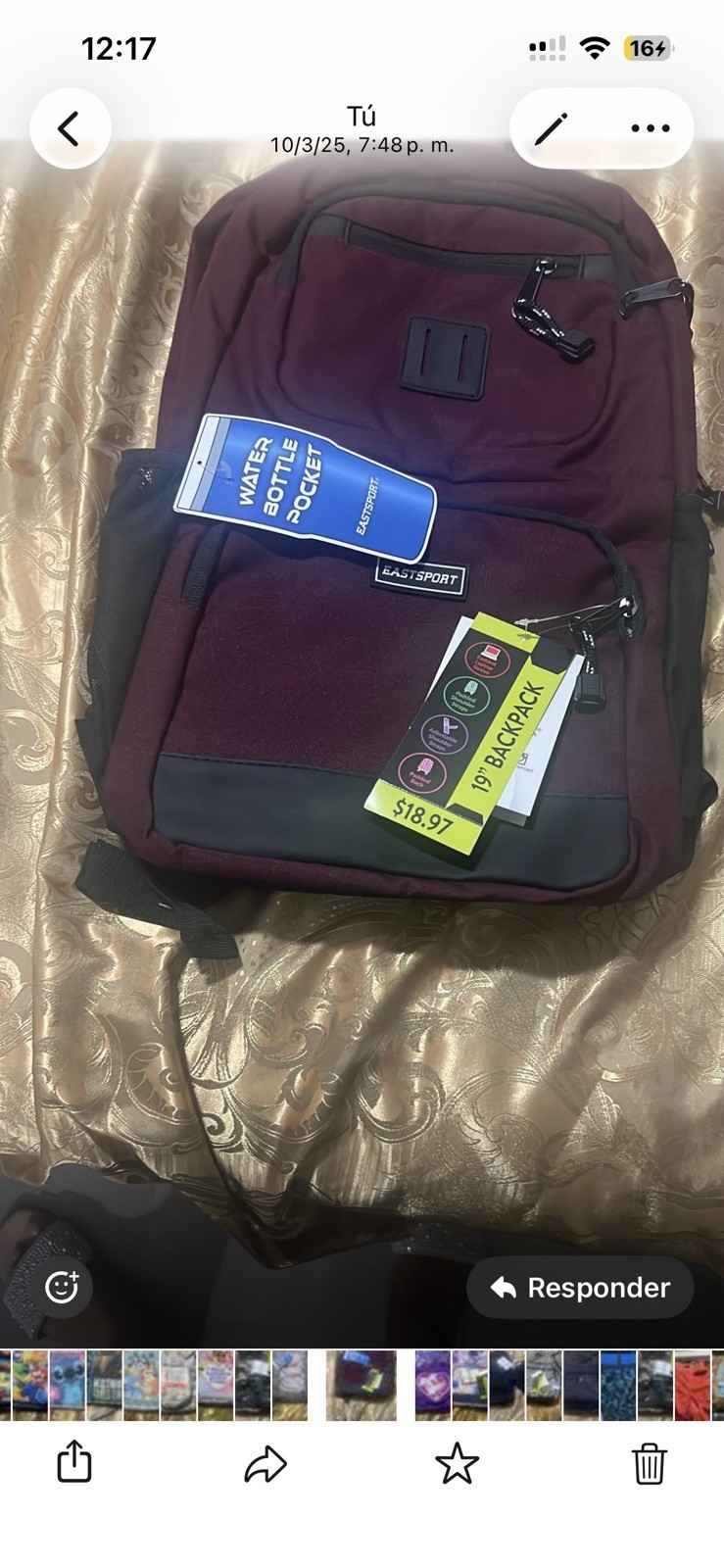 Eastsport Burgundy Solid Backpack w/ Water Bottle Pocket, Zip Closure, Men