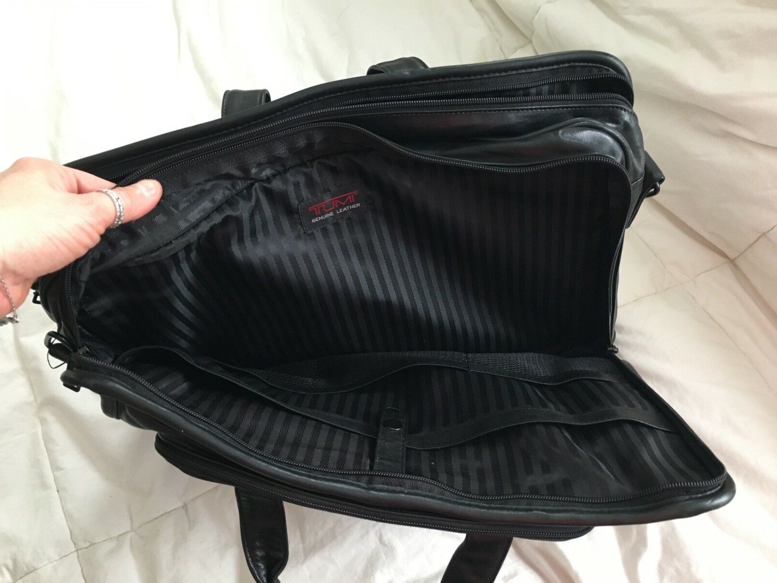 TUMI Alpha Black Leather Laptop Business Commuter Bag 9601D3